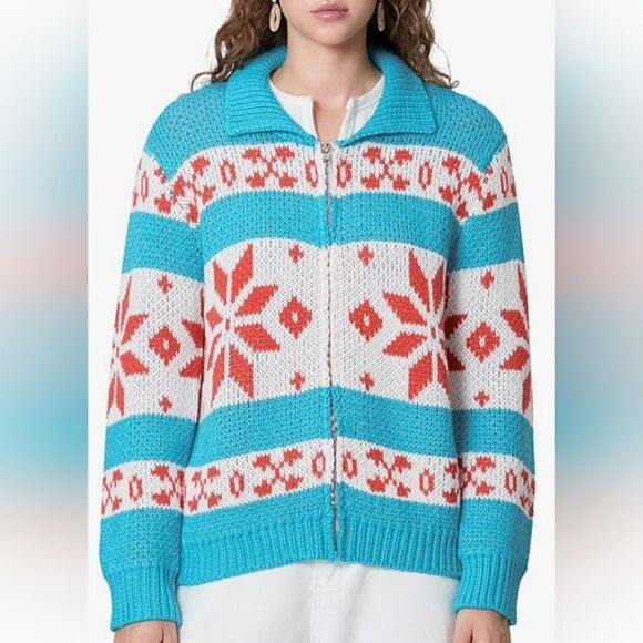 Bailey Rose Cardigan Sweater zip up Size Small blue/white NWT in package - Picture 2 of 9